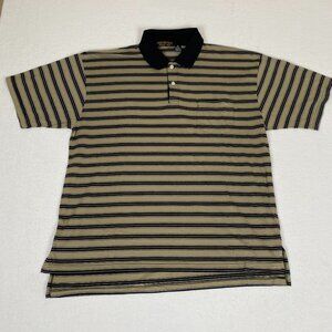 Vintage Y2K Chesterfield Tan Brown Black Striped Lightweight Polo Shirt XL